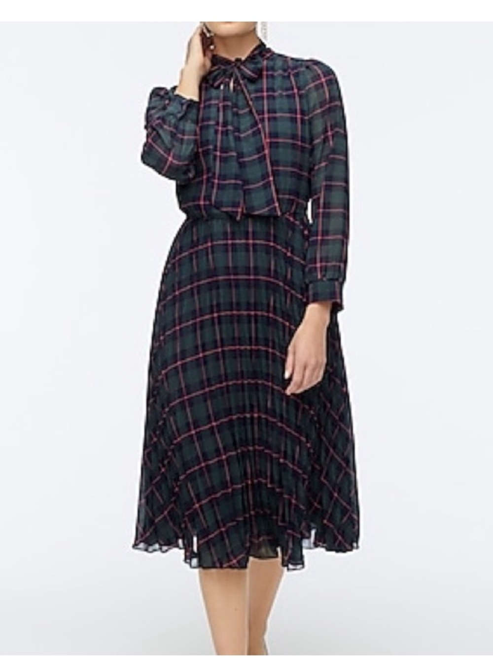 J. Crew Pleated A-line Dress in Black Watch Tartan 12 - Picture 3 of 10